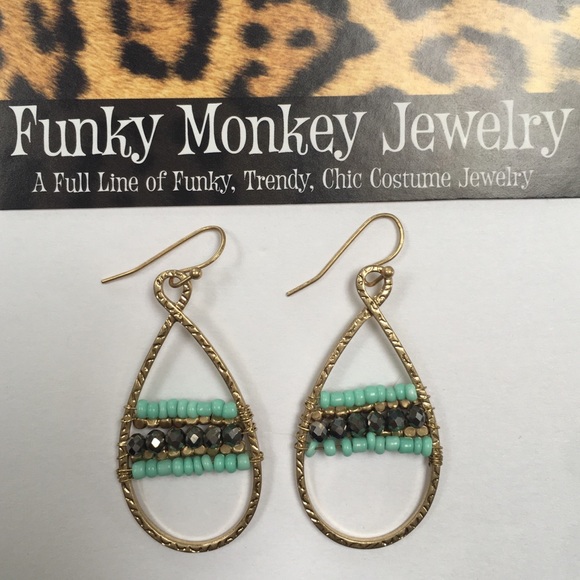 Funky Monkey Jewelry Jewelry Beaded Gold Color Hanging Earrings